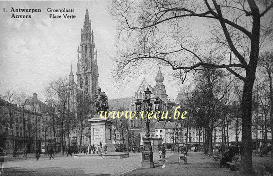 ancienne carte postale de Anvers Place verte - Groenplaats
