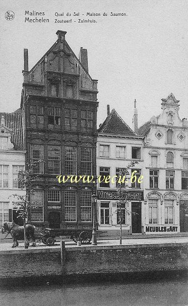 ancienne carte postale de Malines Quai du Sel, Maison du Saumon .