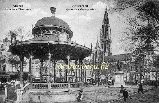 ancienne carte postale de Anvers Quiosque Place Verte
