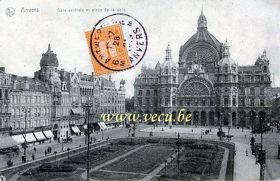 ancienne carte postale de Anvers Gare Centrale et place de la Gare