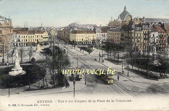 ancienne carte postale de Anvers Vue à vol d'oiseau de la place de la Commune
