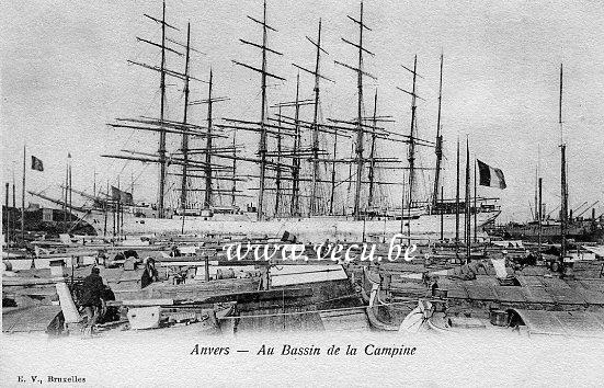 ancienne carte postale de Anvers Au Bassin de la Campine