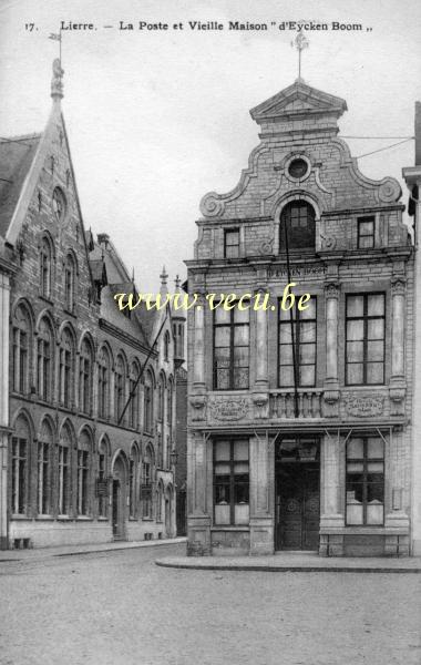 ancienne carte postale de Lierre La poste et vieille maison d'Eycken Boom