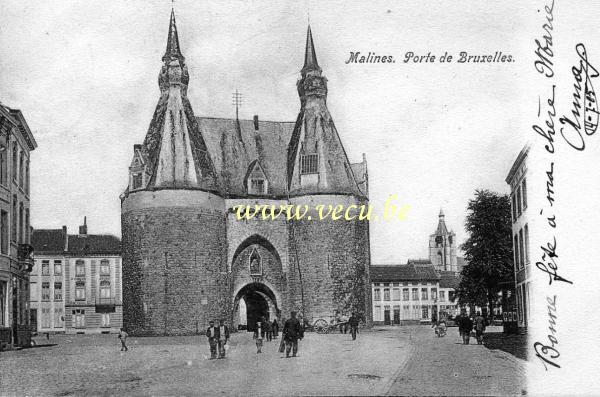 ancienne carte postale de Malines Porte de Bruxelles