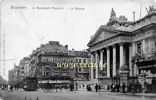 ancienne carte postale de Bruxelles Le boulevard Anspach - La Bourse
