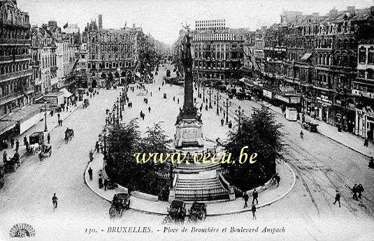 ancienne carte postale de Bruxelles Place de Brouckère et boulevard Anspach