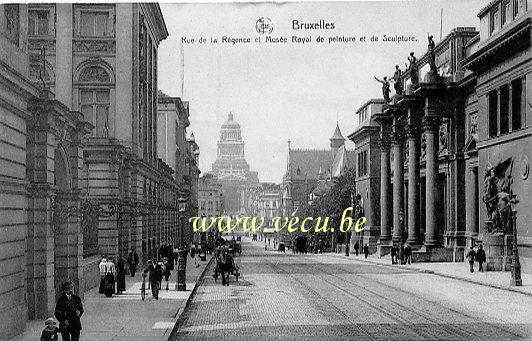 ancienne carte postale de Bruxelles Rue de la Régence et Musée Royal de peinture et de Sculpture