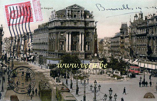 ancienne carte postale de Bruxelles place de Brouckère et boulevard Anspach