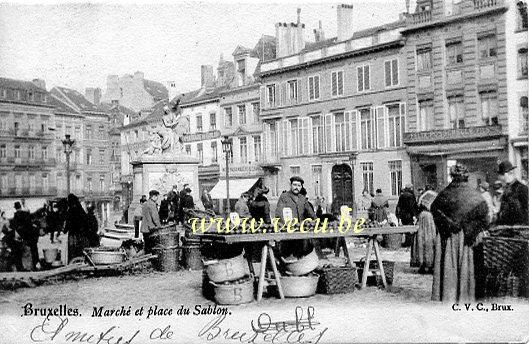 ancienne carte postale de Bruxelles Marché et place du Sablon