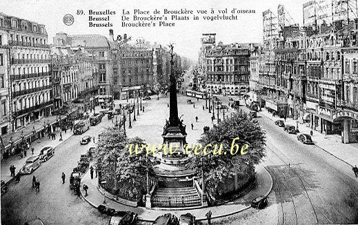 ancienne carte postale de Bruxelles La Place de Brouckère vue à vol d'oiseau