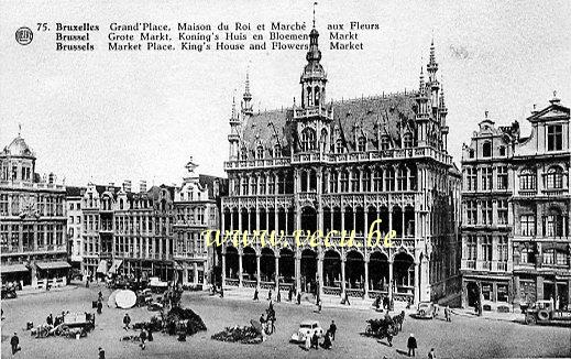 postkaart van Brussel Grote Markt, Koning's Huis en Bloemen Markt