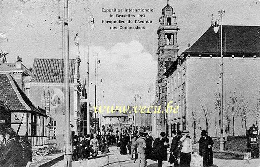 ancienne carte postale de Bruxelles Exposition 1910 - Perspective de l'avenue des Concessions