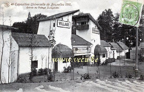 ancienne carte postale de Bruxelles Exposition 1910 - Entrée du Village Sénégalais