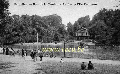 ancienne carte postale de Bruxelles Bois de la Cambre - Le Lac et l'île Robinson