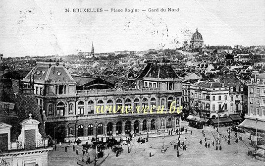 ancienne carte postale de Bruxelles Place Rogier - Gare du Nord