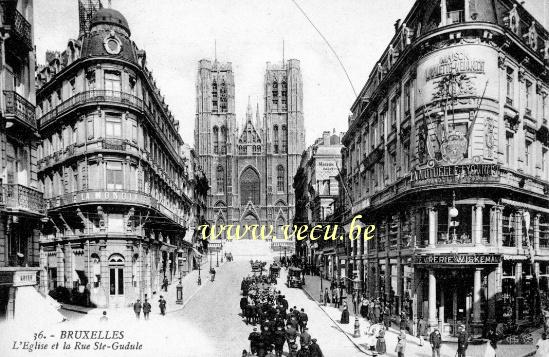 ancienne carte postale de Bruxelles L'Eglise et la rue Ste-Gudule