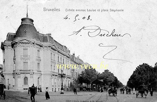ancienne carte postale de Bruxelles Entrée avenue Louise et place Stéphanie