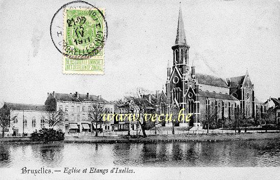 ancienne carte postale de Ixelles Eglise et Etangs d'Ixelles