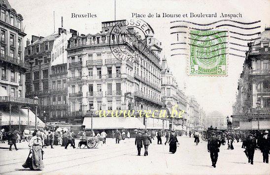 ancienne carte postale de Bruxelles Place de la Bourse et Boulevard Anspach