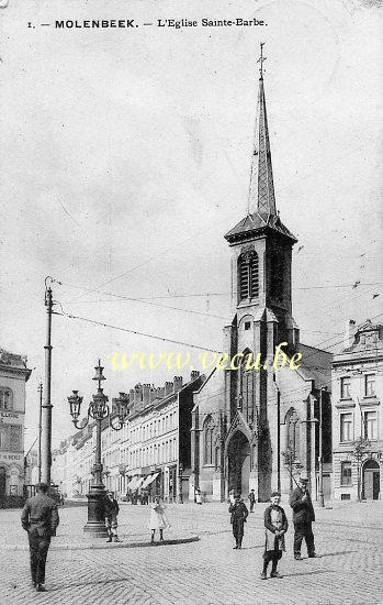 ancienne carte postale de Molenbeek L'Eglise Sainte-Barbe - Place de la duchesse