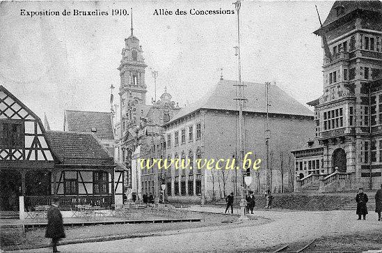 ancienne carte postale de Bruxelles Exposition 1910 - Allée des Concessions