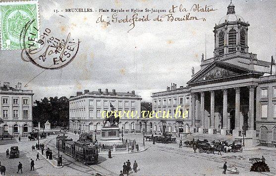 ancienne carte postale de Bruxelles Place Royale et Eglise St-Jacques