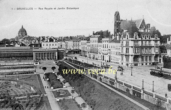 ancienne carte postale de Bruxelles Rue Royale et Jardin Botanique