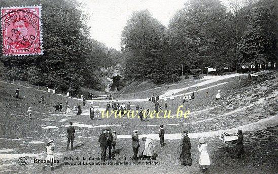 ancienne carte postale de Bruxelles Bois de la Cambre - Ravin et Pont rustique
