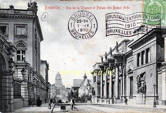 ancienne carte postale de Bruxelles Rue de la Régence et Palais des Beaux Arts