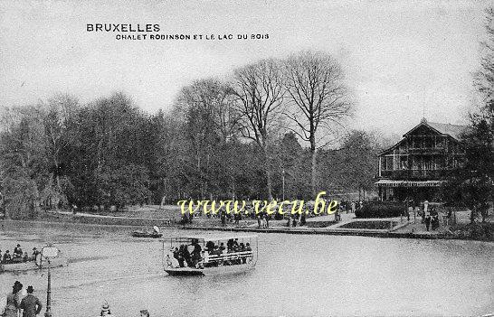 ancienne carte postale de Bruxelles Chalet Robinson et le lac du Bois