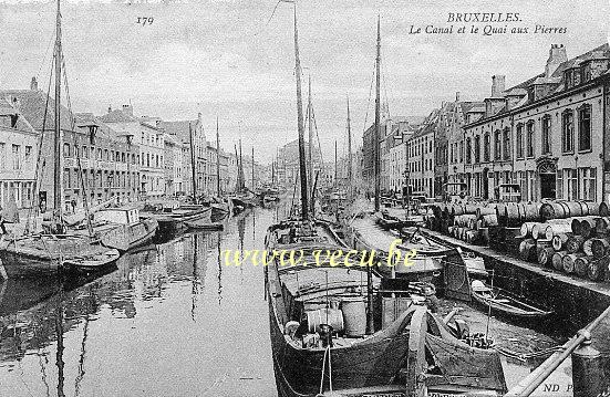 ancienne carte postale de Bruxelles Le Canal et le Quai aux Pierres