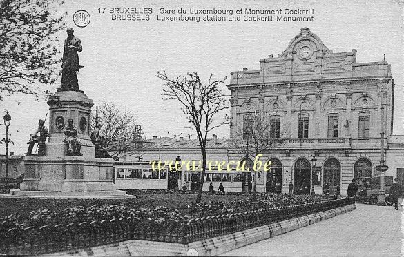ancienne carte postale de Ixelles Gare du Luxembourg et Monument Cockerill