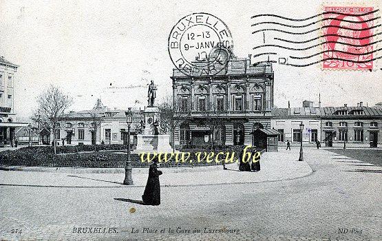 ancienne carte postale de Ixelles La Place et la Gare du Luxembourg