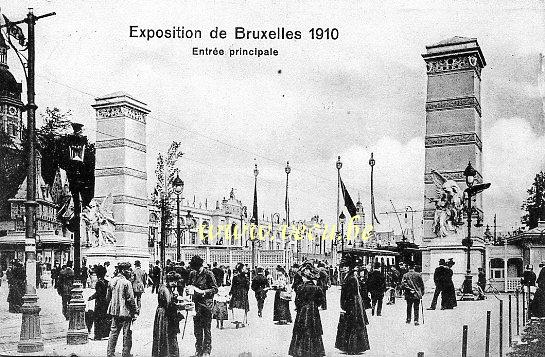 ancienne carte postale de Bruxelles Exposition de Bruxelles 1910 - Entrée principale