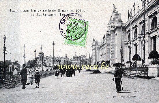 ancienne carte postale de Bruxelles Exposition 1910 - La Grande Terrasse