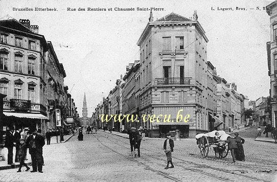 ancienne carte postale de Etterbeek Rue des Rentiers ( actuellement rue Général Leman ) et Chaussée Saint-Pierre