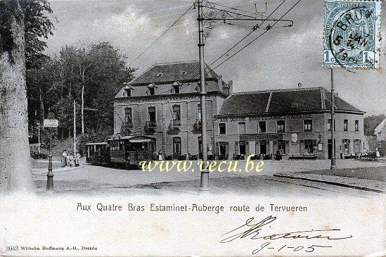 ancienne carte postale de Woluwe-St-Pierre Aux Quatre-Bras, Estaminet-Auberge route de Tervueren