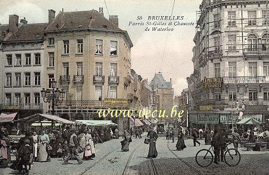 ancienne carte postale de Saint-Gilles Parvis St-Gilles et chaussée de Waterloo