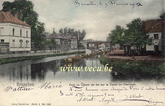 ancienne carte postale de Bruxelles Pont du Chemin de fer sur le canal de Charleroi