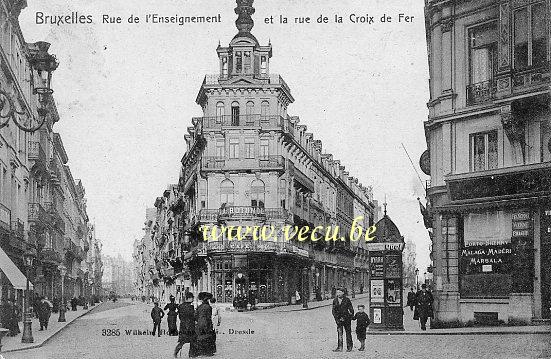 ancienne carte postale de Bruxelles Rue de l'Enseignement et rue de la Croix de Fer (La Rotonde)