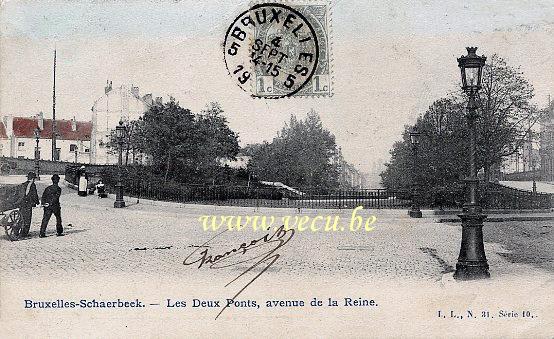 ancienne carte postale de Schaerbeek Les Deux Ponts, avenue de la Reine