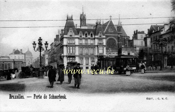 ancienne carte postale de Bruxelles Porte de Schaerbeek - Croisement de la rue Royale et du Blvd du jardin botanique