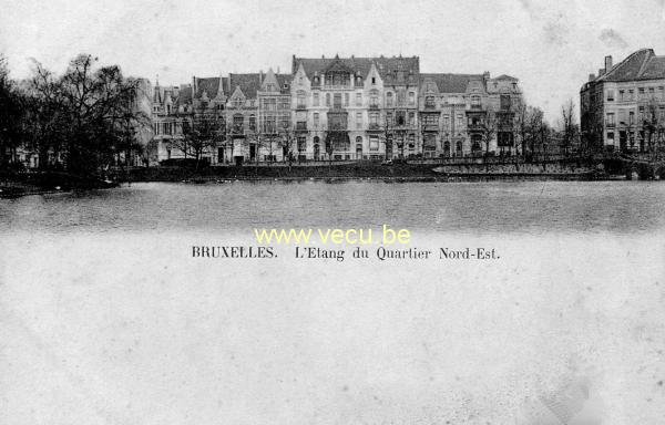 ancienne carte postale de Bruxelles L'étang du quartier nord-est
