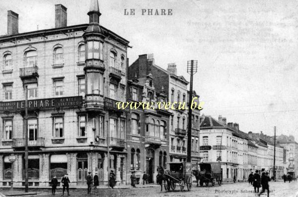 ancienne carte postale de Molenbeek Le Phare.  Place Sainctelette