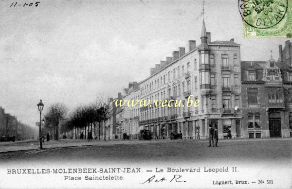 ancienne carte postale de Molenbeek Le Boulevard Leopold II. Place Sainctelette