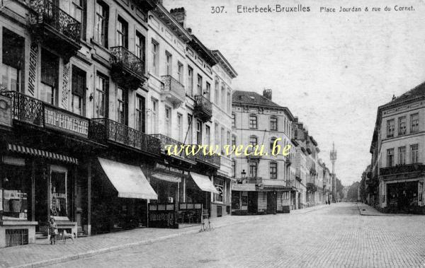 ancienne carte postale de Etterbeek Place Jourdan et rue du Cornet