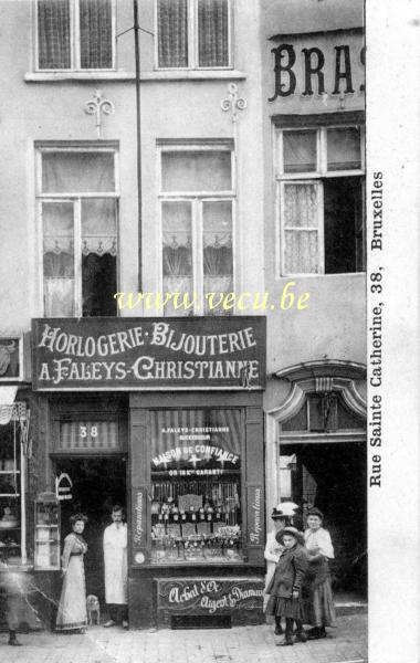 ancienne carte postale de Bruxelles Horlogerie-Bijouterie A. Faleys - Christianne   Rue sainte Catherine 38