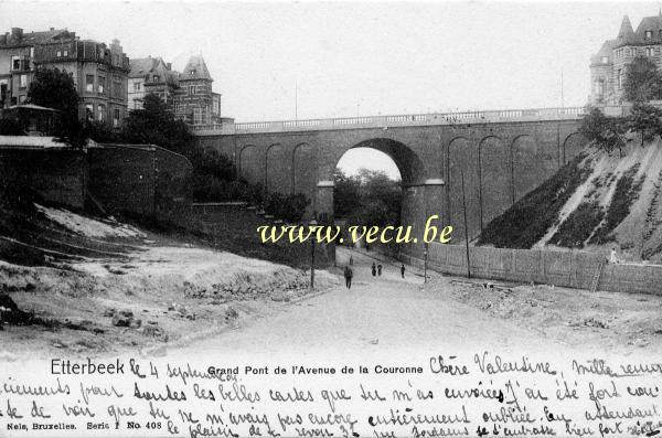 ancienne carte postale de Etterbeek Grand pont de l'avenue de la Couronne