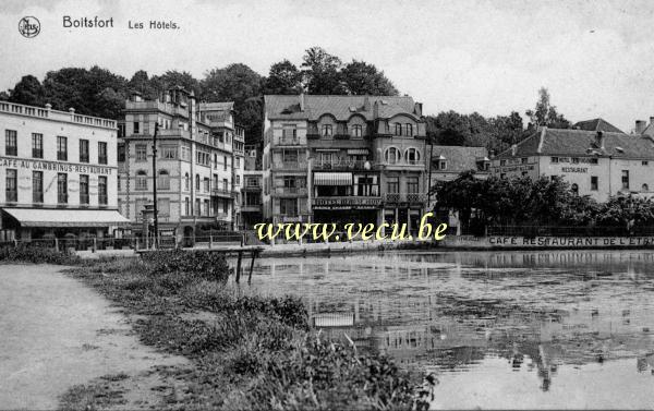 ancienne carte postale de Watermael-Boitsfort Les Hôtels (chaussée de la Hulpe avant création de l'av de la Foresterie)
