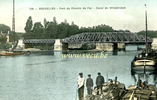 ancienne carte postale de Bruxelles Pont du chemin de fer - Canal de Willebroeck